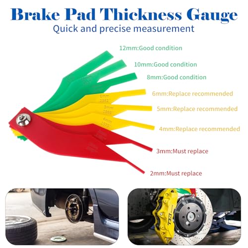Brake Caliper Press Tool Kit, Ratcheting Piston Spreader with 2 Steel Plates, Practical Caliper Piston Compressor Tool for Repairing Disc Brakes Includes Hangers/Measuring Tools (Blue)
