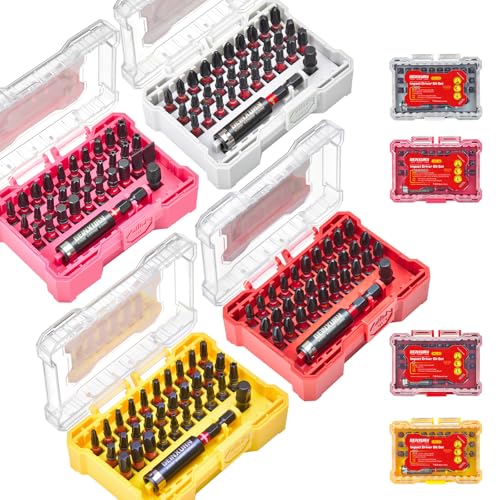 Geinxurn 128Pieces Impact Screwdriver Bits Set, S2 Steel Magnetic Phillips/Slotted/Square/Security Torx/HEX Muliti Insert Bits Tips Set with Impact Bit Holder and 1/4”Socket Adapter(Storage Box Case) - style: FQ128025-AB