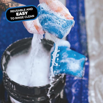 The Rag Company - Ultra Clay Scrubber - Fast and Effective Removal of Paint Contaminants, Light Overspray, and More; Dual Sided Design for Scrubbing and Clay Work; Deep Clean Glass (2-Pack) - color: Blue