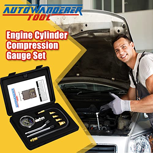 Petrol Engine Cylinder Compression Tester Kit, 8Pcs Automotive Engine Gas Pressure Gauge Set for Motorcycle Car Truck - size: Gauge Set without Spark Plug Tester