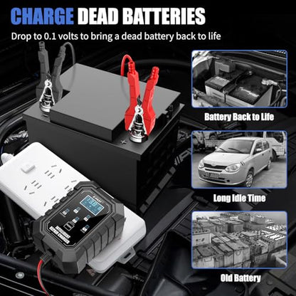 E-FAST 1.5A Smart Car Battery Charger,Lifepo4 Lead Acid 6V and 12V Automotive Charger,Automobile Trickle Charger,All in 1 Battery Maintainer,for Motorcycle AGM Lawn Mower Boat Marine Batteries