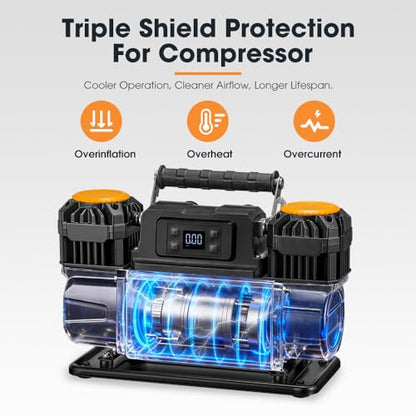 SanHima 12V Air Compressor, 150 PS Dual Cylinder Portable Tire Inflator - size: 12.36 CFM