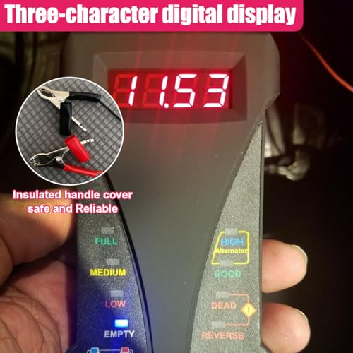 Car Battery Tester, 12V Digital Battery Tester Voltmeter with LCD Display & LED Indication, Alternator Charging System Analyzer, Universal Automotive Batteries Monitor for Cars, SUVs, Trucks