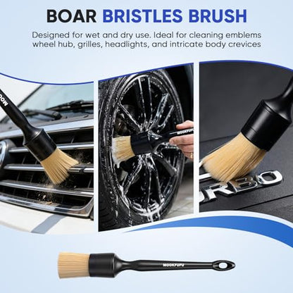 Car Detailing Brush, 6PCS Ultra Soft Boars Hair Car Interior Exterior Detailing Brushes, Scratch-Free Car Cleaning Dust Brush for Dashboard, Emblem, Air Vents, Wheels, Leather Seat - color: Black