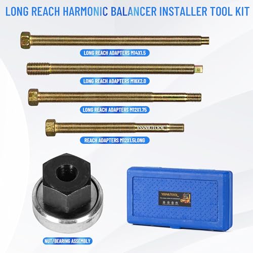 5pcs Long Reach Crank Pulley Underdrive Pulley Damper Installation Tool Set, Harmonic Balancer Installer Tool Kit With 4 Adapters & Nut Bearing