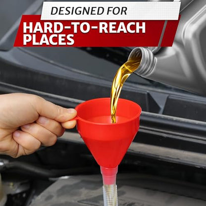3" Wide × 23" Long Funnel with Hose for Transmission Fluid and Oil | Long Flexible Funnel with Tube for Gas Tank, Power Steering, DIY Mechanic; Leak-Resistant; Automotive & Garage Applications