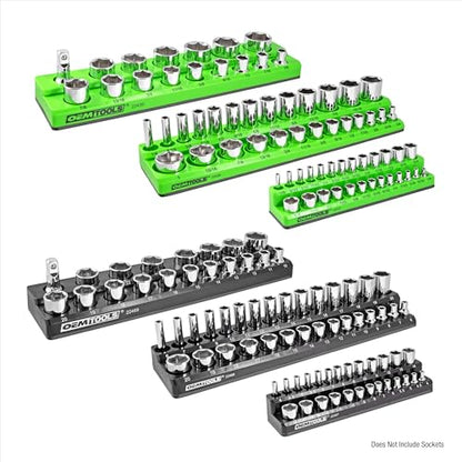 OEMTOOLS 22488 6 Pack Set Metric and SAE Magnetic Socket Tray Set, Black and Green Socket Organizers, 1/4, 3/8, 1/2 Inch Drive Socket Organizer Tray Set - style: Black and Green
