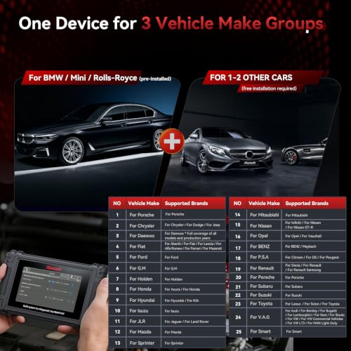 iCarsoft BMM V4.0 BiDirectional Scan Tool for BMW/MINI/Rolls Royce+2 Extra Car Make Groups, 15+Reset Service, ECU Coding, Battery Registration, CAN-FD, Lifetime Free Update