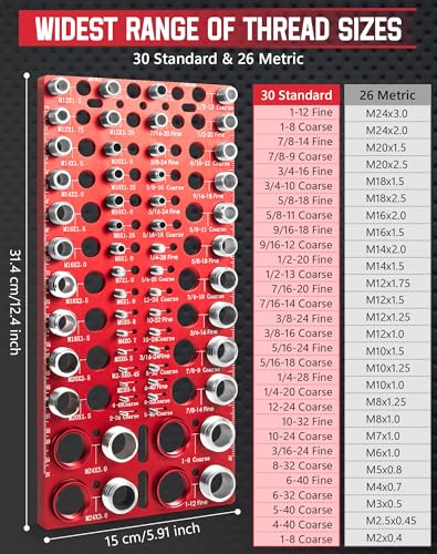 56 Thread Checker, VEXTHYX 30 Standard and 26 Metric nut and Bolt Thread Gauge, SAE & Metric Bolt Size Finder for Bolt Gauge Measuring, wall-mountable Bolt Thread identifier Tool with Inch & CM Ruler - size: 56 Thread Checker