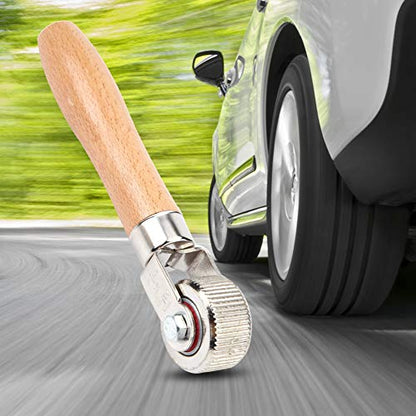 Dioche Tire Patch Roller Car Wheel Wooden Handle Tire Patch Repair Tool with Ball Bearing Roller for Efficient Repairs (M) - size: M