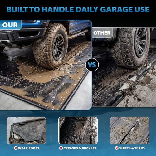7'9" x 18' Garage Floor Mat, 610GSM PVC Containment Mat for Cars | Heavy-Duty, 1.2in Raised Edges, Waterproof Garage Protection, Non-Slip Design, Easy Hose Clean, Kit with Squeegee - size: 7'9"x18'