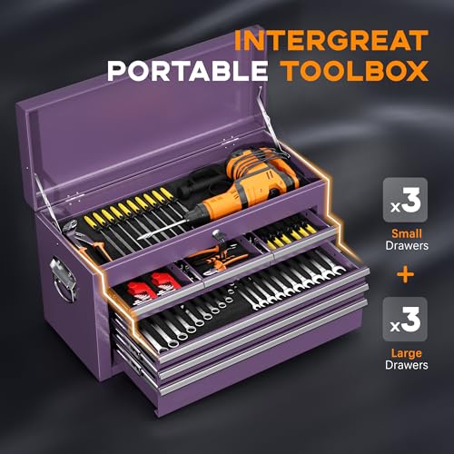 INTERGREAT Tool Chest, Assembled 8-Drawers Rolling Tool Chest with Wheels, Detachable Top Tool Box, Tool Cabinet for Repair Room,Warehouse, Rolling Tool Box with Hooks,Tray Divider,Liners(Purple) - color: Purple, size: 8 Drawers