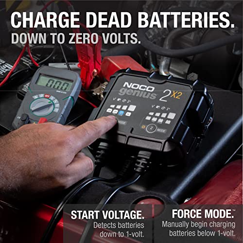 NOCO GENIUS2X2: 4A 2-Bank Smart Battery Charger (2A/Bank) - 6V/12V Automatic Maintainer, Trickle Charger & Desulfator with Overcharge Protection & Temperature Compensation – for Lead-Acid & Lithium - size: 4A (2A per Bank)