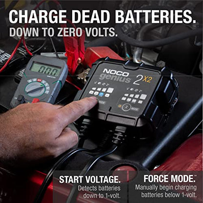 NOCO GENIUS2X2: 4A 2-Bank Smart Battery Charger (2A/Bank) - 6V/12V Automatic Maintainer, Trickle Charger & Desulfator with Overcharge Protection & Temperature Compensation – for Lead-Acid & Lithium - size: 4A (2A per Bank)