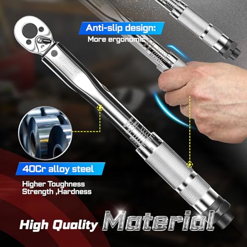 GEINXURN 66Pcs 1/4 In. Drive Click Torque Wrench Set, 35-200In.Lb 72-Tooth Ratchet Wrench Bike Maintenance Kit, Universal Socket, Screwdriver Bits for Bicycle, Car, Moto - style: GX-TW0104FS66-US