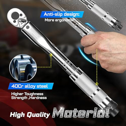 GEINXURN 66Pcs 1/4 In. Drive Click Torque Wrench Set, 35-200In.Lb 72-Tooth Ratchet Wrench Bike Maintenance Kit, Universal Socket, Screwdriver Bits for Bicycle, Car, Moto - style: GX-TW0104FS66-US