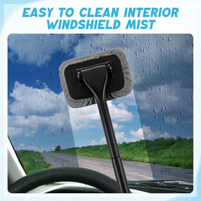FoldTier 8 Pcs Car Windshield Cleaner Tool Kit with Removable Handle, Microfiber Towel Pads, Brush, Empty Spray Bottle for Auto Glass Wiper Suvs Rvs & Home Windows(Grey) - color: Grey