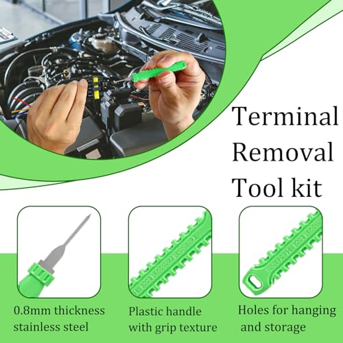 Terminal Removal Tool Kit-41Pcs Depinning Tool with Blow-Molded Case | 41Pcs Depinning Tools Kit Automotive Green Electrical Pin Removal Tool Kit for Auto Motorcycle Wire Harness and Connectors - color: Green