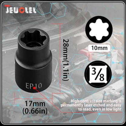 EP Socket EP10, 6 Point 3/8” Dr Female External E-Torx Plus Socket | EP Socket, Female External, E-Torx Plus Socket, External, Cr-V Steel, High Deformation Prevention - size: EP10