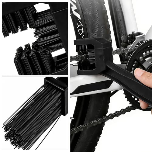 2PCS Motorcycle Chain Washer, Double-Ended Chain Gear Cleaning Tool w/Three-Sided & Long Bristles, Chains Crankset Brush Dirt Cleaner for Motorcycle Bicycle Mountain Bike (Black) - color: 2 PCS, Black
