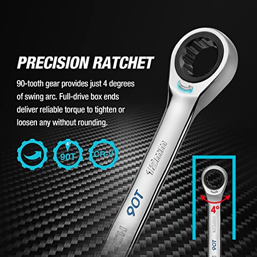 DURATECH 90-Tooth Ratcheting Wrench Set, Combination Wrench Set, 8-Piece, Metric, 8, 10, 12, 13, 14, 15, 17, 19mm, CR-V Steel, Organized in Wrench Rack - size: Metric