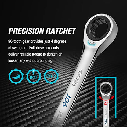 DURATECH 90-Tooth Ratcheting Wrench Set, Combination Wrench Set, 8-Piece, Metric, 8, 10, 12, 13, 14, 15, 17, 19mm, CR-V Steel, Organized in Wrench Rack - size: Metric