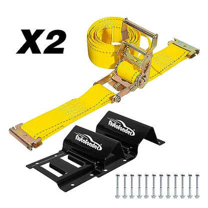 Wheel Chock Tie Down Kit 4Pack 4500LBS Break Strength | 2Pack 2in x 9ft Heavy Duty Trailer Tire Ratchet Straps|E Track Securing System for ATV, UTV, Lawn Mower, Four Wheeler - style: 2-Wheel Chock Set