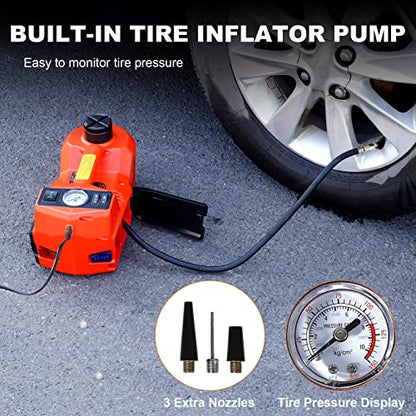 TYAYT Electric Car Jack Kit, 5 Ton Hydraulic Car Jack with Inflator Pump, 12V Portable Car Jack with LED Light for SUV MPV Sedan, Lifting Range 6 to 17.7 Inch (Red) - size: No electric wrench
