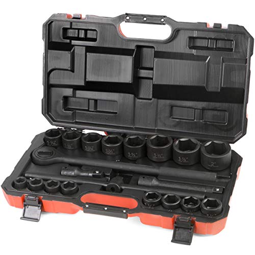 Stark USA 21-Pieces 3/4" Drive Deep Impact Socket Set Sliding T-Bar Master SAE Adapter, Ratchet, Extension Bars (3/4" - 2" inch) Large Vehicle & Equipment Maintenance