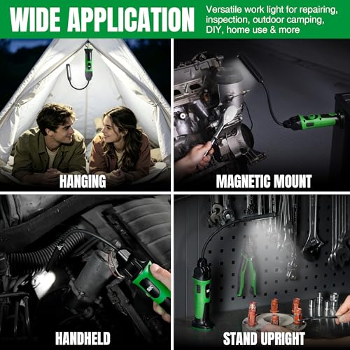 SK Ultra-Slim Flexible Work Light, Magnetic Work Light Rechargeable, 500 LM COB LED Light & 150 LM Spot Light with Hook, 360 ° Rotation, 2600 mAh Battery, Stepless Dimming, for Inspection, Auto Repair