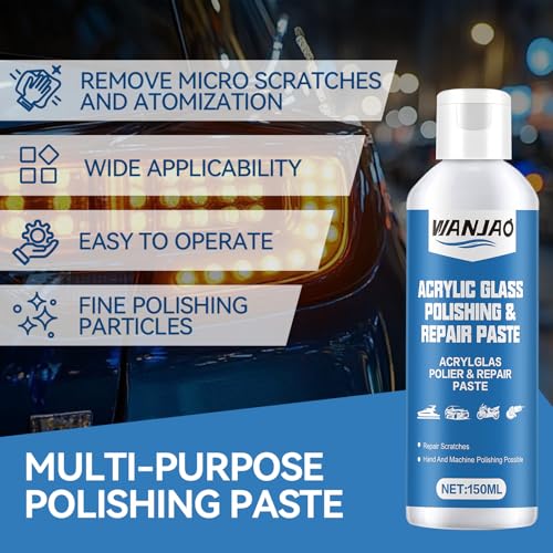 Plastic Polishing Compound, High Gloss Restoration&Scratch Removal | Acrylic Polish Polishing Paste for Car, Furniture, Metal Surface Repair Products, 150ml White