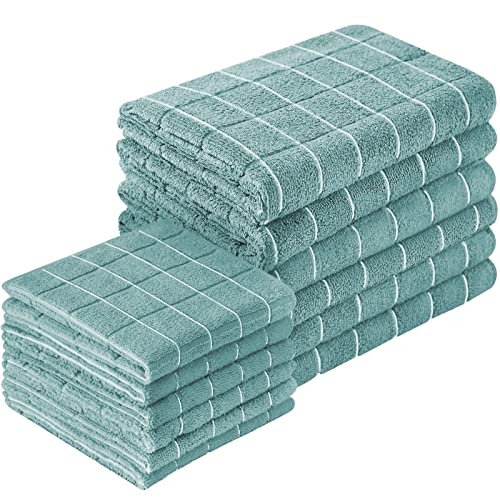 Puomue Microfiber Kitchen Towels and Dishcloths Set, 26 X 18 Inch and 12 X 12 Inch, Set of 12 Bulk Lint Free Dish Towels for Drying Dishes, Lake Blue - color: Lake Blue