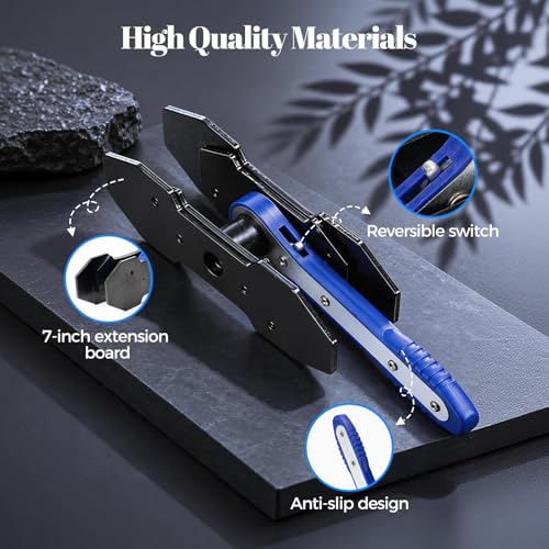 Brake Caliper Compression Tool, Ratcheting Caliper Piston Compressor Tool | for Single, Twin & Quad Pistons, Fits Cars/Trucks/SUVs, Includes 2 Hooks, 2 Steel Plates & Gloves