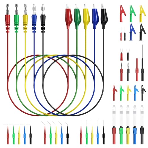 Neoteck Multimeter Leads,43pcs Back Probe Test Lead Kit with Alligator Clips Electrical,CAT II 600V,Pure Copper Leads with PVC Insulation,5 Color Probes,for Automotive Circuit & Home Appliance Testing
