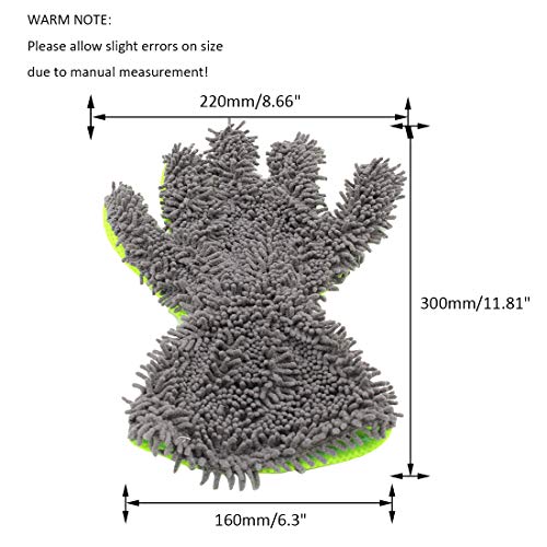 BokWin 2-Pack Car Wash Mitt | Scratch Free, 5-Finger Microfiber, Chenille, Interior & Exterior Cleaning, Wheel & Tight Spot - color: Grey