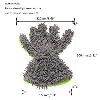 BokWin 2-Pack Car Wash Mitt | Scratch Free, 5-Finger Microfiber, Chenille, Interior & Exterior Cleaning, Wheel & Tight Spot - color: Grey