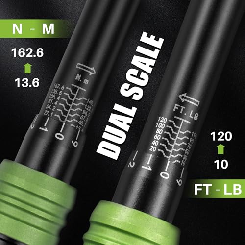 3/8 Inch Drive Torque Wrench 10-120 Ft-Lb for Car, Bike Repair | Click Torque Wrench (13.6-162.6Nm) with 3% Precision Dual-Direction Range,72 Tooth Head for Motorcycle Repair,DIY Maintenance - size: 3/8" 10-120FT