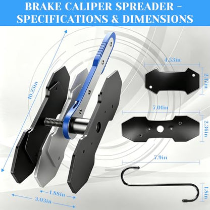Ratcheting Brake Caliper Compression Tool 360° Swing Handle for Easy Piston | Brake Caliper Tool Set with Adapter Plates. Fast & Easy Piston Retraction for Car and Light Truck Brake Pad Replacement