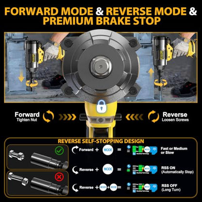 21V Cordless Impact Wrench - 1600Ft-lbs(2100N·m) Heavy Duty High Torque Brushless 3/4 Impact Gun with 2 x 4.0Ah Batteries & Fast Charger 3/4" to 1/2" Adapter & 5 Sockets for Car Industrial