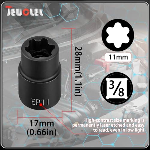 EP Socket EP11, 6 Point 3/8” Dr Female External E-Torx Plus Socket | EP Socket, Female External, E-Torx Plus Socket, External, Cr-V Steel, High Deformation Prevention - size: EP11