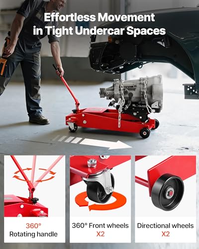 VEVOR Adjustable Floor Transmission Jack 1000 LBS Low Profile Hydraulic Transmission Telescoping Heavy-Duty Lift Jack 6.3-25.2 in Lifting Height, 360° Swivel Front Wheels - size: 1000 lbs