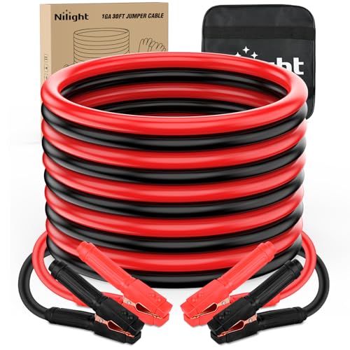 Nilight Jumper Cables for Car Battery 1 Gauge 30 FT Booster Cable Heavy Duty 900 A CCA with Carrying Bag Jump Start Emergency Kit Pickup Truck RV Vans SUV | Heavy Duty Booster Jump Start Cable with Storage Bag for Jump Starting Dead or Weak Batteries for