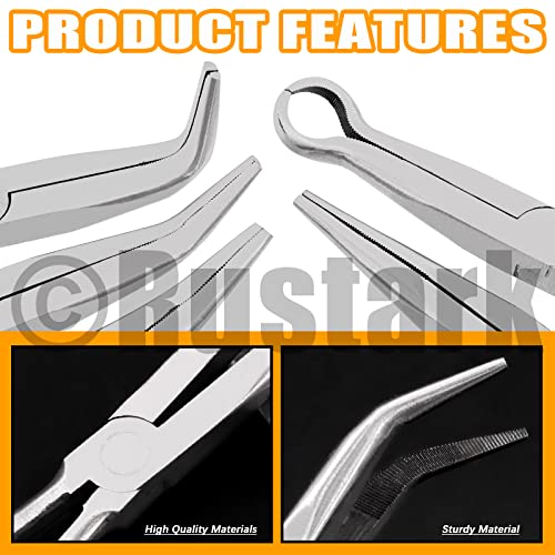 5Pcs 11 inch Long Needle Nose Pliers Set Automotive Heavy Duty Long Reach Hose Pliers - Straight, 25, 45, 90 Degree Angle, Circle for Easy Removing and Installing Spring Clips Lines Hoses