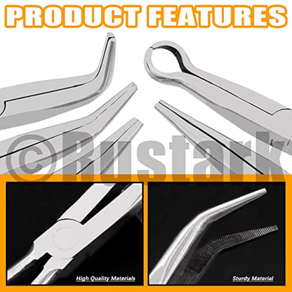 5Pcs 11 inch Long Needle Nose Pliers Set Automotive Heavy Duty Long Reach Hose Pliers - Straight, 25, 45, 90 Degree Angle, Circle for Easy Removing and Installing Spring Clips Lines Hoses