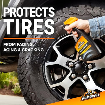 Armor All Tire Shine Spray, Even Shine, Minimal Overspray, 2 Count | No-wipe formula for clean, dry tires; apply after cleaner and let dry for 5 mins and elevate your car cleaning supplies - style: Trigger Bottle