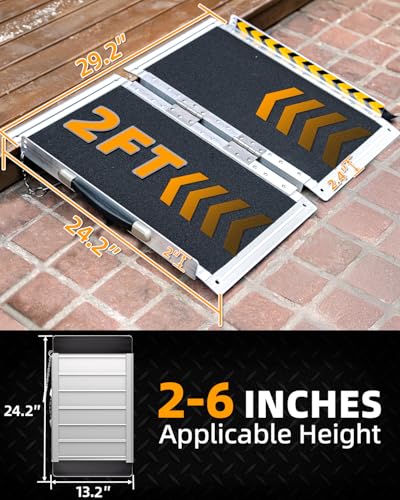 VNN Portable Wheelchair Ramp 2FT, Non-Slip Aluminum Ramps for Wheelchairs for Home, Handicap Wheelchair Ramps for Home Steps, Aluminum Loading Dock Plates - size: 2FT (Usable height 2-6 inch)