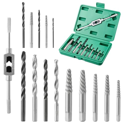 14Pcs Screw Extractor Set with Tap Wrench Cr-Mo Steel Bolt Extractor Kit Left-Hand Drill Bit Easy Out Broken Bolt Remover Tool for Stripped Rusted Damaged Screws Bolts, with Storage Case