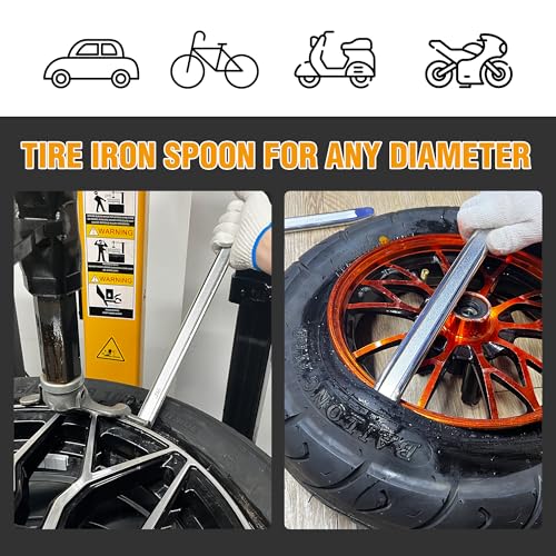 3-Piece Tire Iron Spoon, Tire Levers, Tire Tool, Tire Changing Tool 12 and 2x14 Inch, with roll-up Bag for Motorcycle Bike Lawn Mower ATV