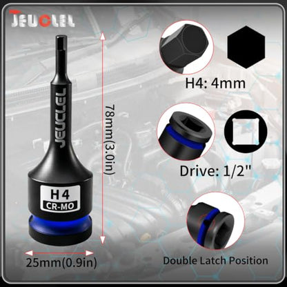 4mm Hex Impact Bit Socket, H4 1/2" Drive Allen Socket, Cr-Mo Steel | 3-Inch, Lengthen Hex Screwdriver Adapter for Electric Ratchet Wrenches Fastening Screws, Socket Wrench, Head Drill - size: 1PC | H4 4MM