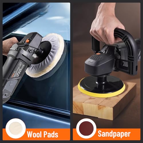 PLS03A Buffer Polisher Kit for Car, 12.5 Amp 6 Inch/7 Inch Rotary Car Polisher Waxer, 6 Variable Speed 1000-3000rpm, Detachable Handle, Car Polishing Machine for Car Detailing, Polishing and Waxing